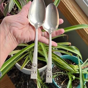 2 Vintage Oneida Community Coronation SilverPlate Serving Spoons 8.25” Art Deco